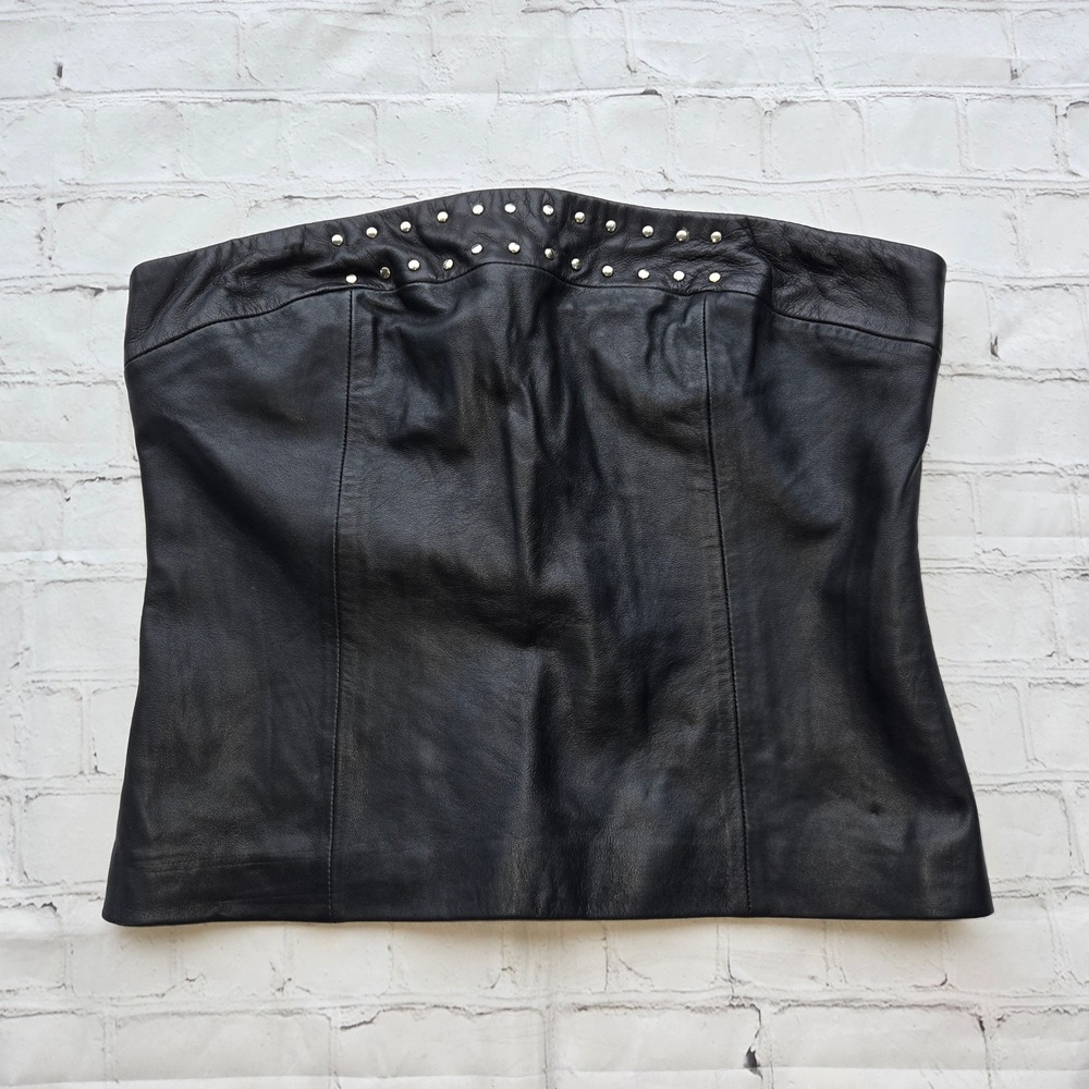 Deadstock Vintage 90's Y2k Arden B. black leather Bustier corset tube studded Lg